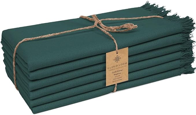 Cloth Dinner Napkins 100% Cotton Set of 6 - Soft Durable Reusable Napkins - Perfect for Dining Weddings Parties Holidays Christmas and Everyday Use - Large 20x20 Inch Cloth Napkins Green