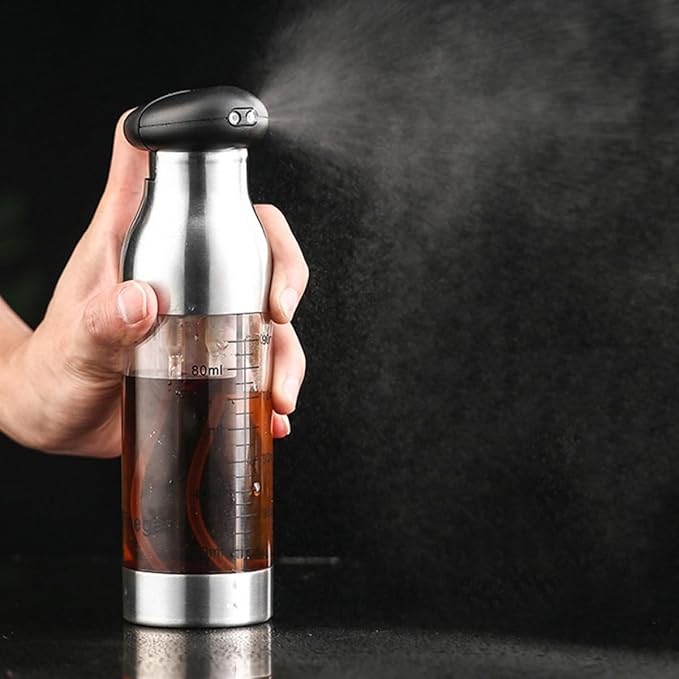 ARTIBETTER Stainless Steel Oil and Vinegar Sprayer Bottle with Scale Leak-proof Oil Dispenser for Kitchen Cooking 2pcs Set with Press Spray for Salad and Bbq