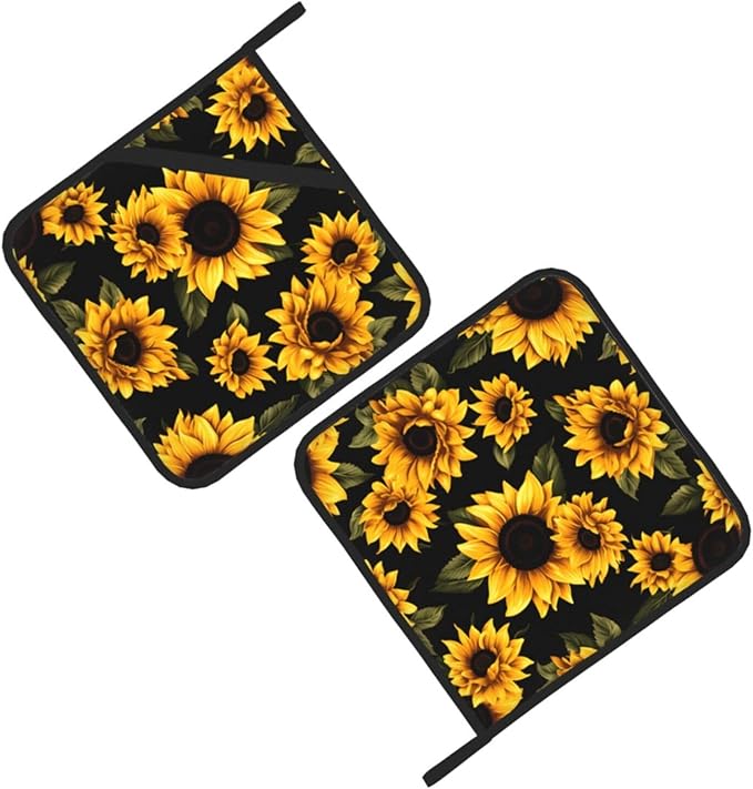 2Pcs Yellow Sunflowers Pot Holders for Kitchen Clearance Heat Resistant Hot Pads for Cooking Baking Grilling