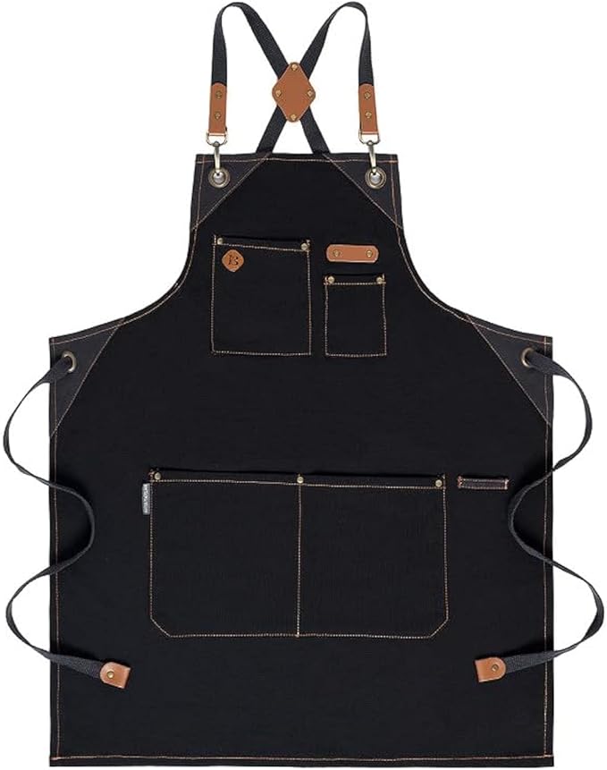 Chef Apron, Recycled Cotton Kitchen Apron with an Adjustable Neck with Long Ties, for cooking, baking
