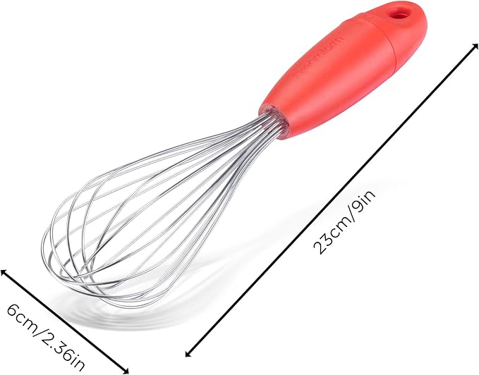 Dreamfarm Mini Flisk 3-in-1 Fold-Flat, Space-Saving Baking & Cooking Balloon Whisk, Sauce Whisk & Flat Deglazing Whisk, Stainless Steel - 9" Red