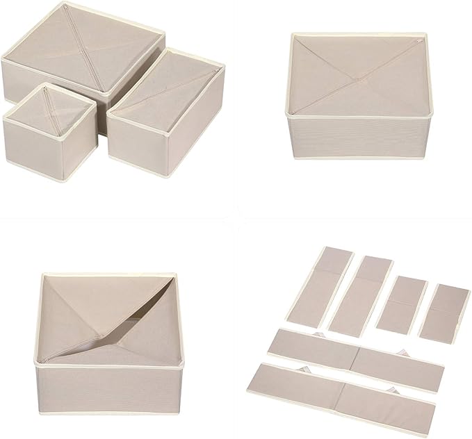 TENABORT 6 Pack Foldable Drawer Organizer Dividers Cloth Storage Box Closet Dresser Organizer Cube Fabric Containers Basket Bins for Underwear Bras Socks Panties Lingeries Nursery Baby Clothes Beige