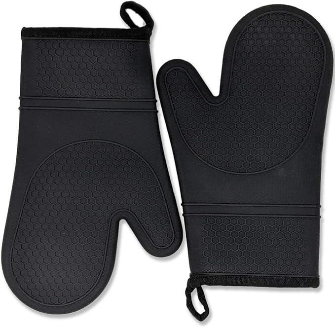 Generic Silicone Oven Mitts, Non-Slip, Flexible, Durable, Easy Clean, Cotton Lined, Black (Pair of 2)