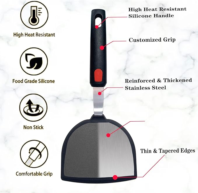 Silicone Fish Spatula Turner Half-Round Dense Spatulas Omelette Pancake Spatulas for Nonstick Cookware Egg 600°F Heat-Resistant