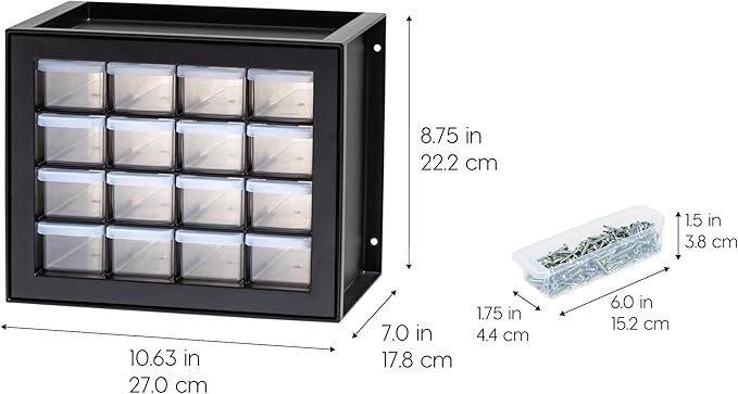 IRIS USA Small Plastic Storage Drawers, Made in USA, 16-Drawer Organizer, Stackable Teacher Toolbox for Crafts, Crayons, Beads, Screws, Hardware, Building Bricks, Desk & Garage Storage – Black