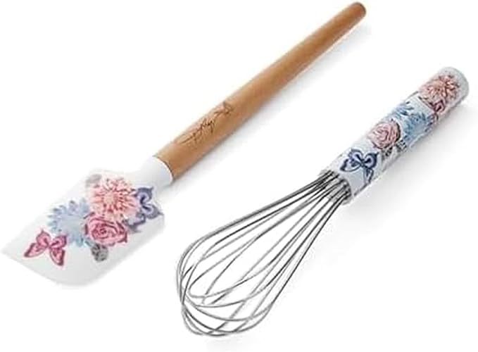 Dolly Parton Spatula and Whisk Set - Rose Kitchen Utensils with Floral and Butterfly Pattern Design - Heat Resistant Silicone Cooking Tools - 2 Piece Baking Essentials Set