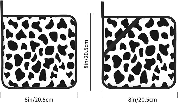 Pot Holders 2Pcs Black White Spots Cow Skin, Pot Holder for Kitchen Heat Resistant,Potholder for Microwave Cooking Baking Oven End Dishes and BBQ