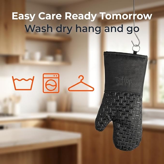 Xlnt Extra Long Oven Mitts (Black) | Teflon EcoElite Water Repellent | Heat Resistant for Oven Cooking, Grill & BBQ | Non Slip Gloves with Teflon EcoElite Finish, Cotton Lining & Hanging Loop