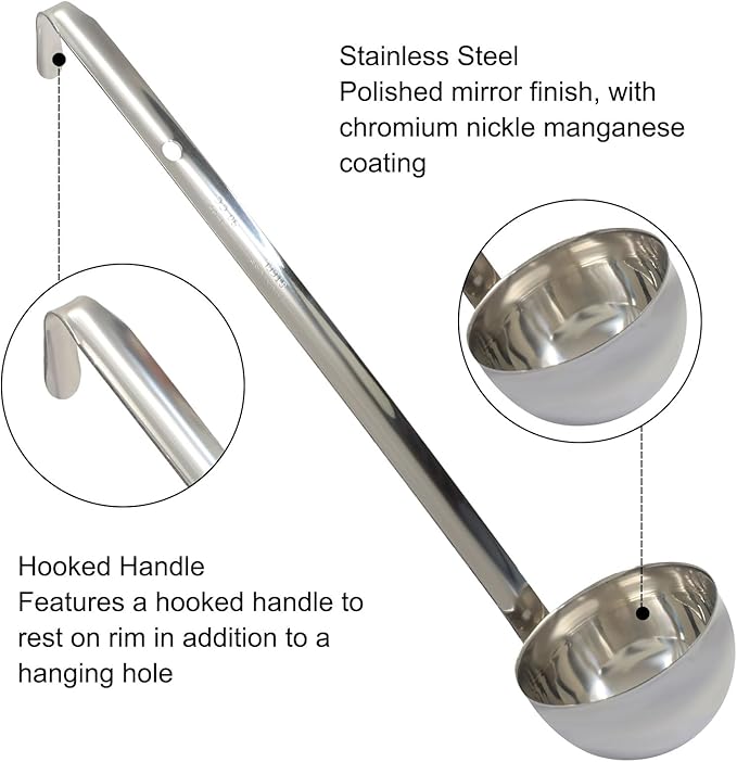 3 Oz Stainless Steel Ladle, 3 Pcs Sturdy Soup Ladle, 9" Long Handle Length for Stirring, Portioning and Serving Soup and Stew in Restaurants and Home (2.72" Bowl Diameter）