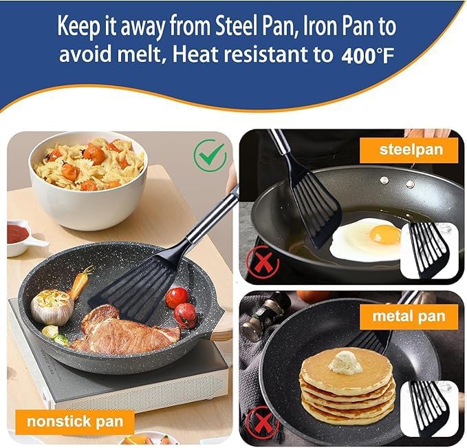 KSENDALO Fish Spatula for Nonstick Cookware, Thin Flexible Slotted Turner, Plastic Kitchen Flipper for Pancake & Egg, Nonstick Safe Cooking Spatula (2Pack)