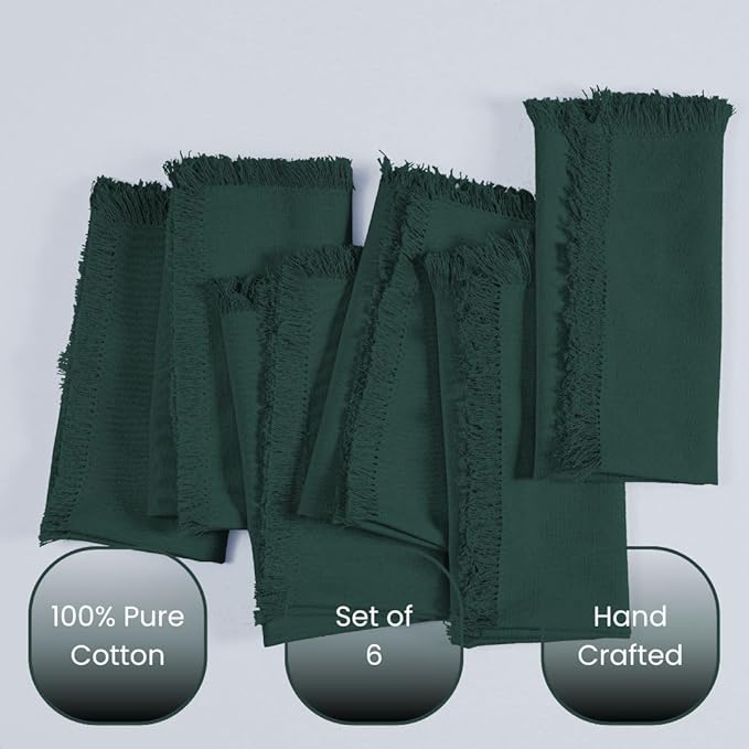Cloth Dinner Napkins 100% Cotton Set of 6 - Soft Durable Reusable Napkins - Perfect for Dining Weddings Parties Holidays Christmas and Everyday Use - Large 20x20 Inch Cloth Napkins Green