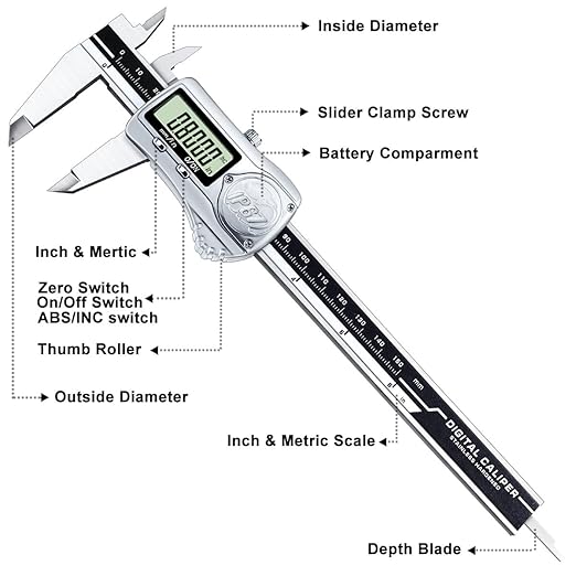 Kynup Caliper Measuring Tool IP67 Waterproof, Digital Caliper Outside Micrometer, 6 Inch Caliper DIY Tool, Extreme Accuracy, Stainless Steel Design, Auto Power Off, Switch from Inch Metric