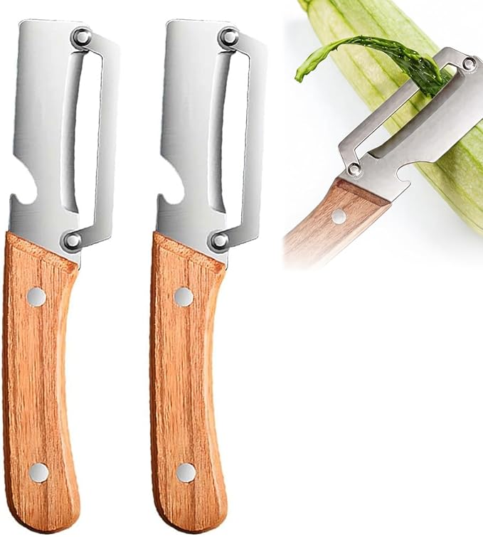 2026 New Multi-Functional Vegetable Peeler for Kitchen, Ultra-Sharp Stainless Steel Blade with Wooden Handle and Bottle Opener, For Vegetables or Fruits that Need to Be Peeled (2 Pcs)