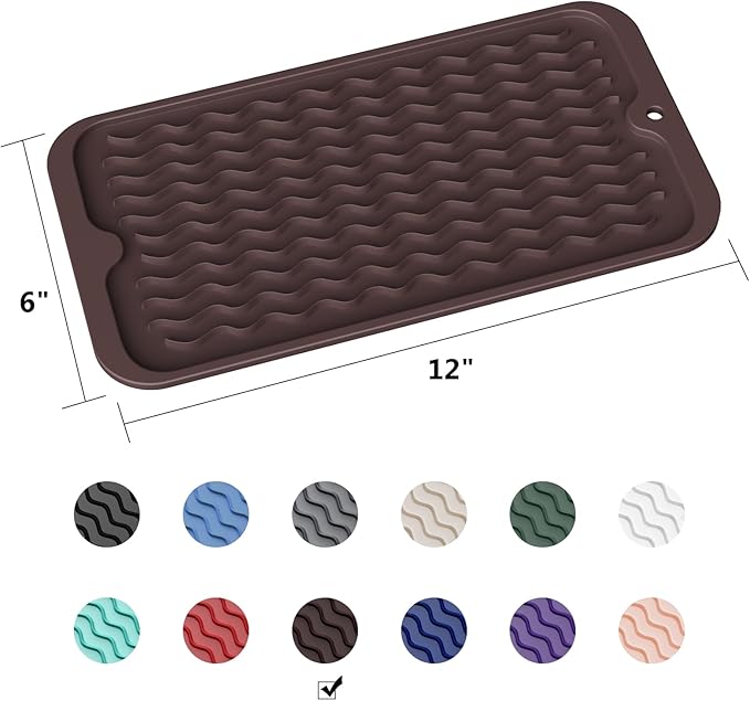 ZLR Silicone Sponge Holder & Sink Caddy Tray (6" x 12") - Narrow Dish Drying Mat for Kitchen Counter - Waterproof Soap Dispenser Organizer, Non-Slip Bathroom Vanity Tray (Coffee)