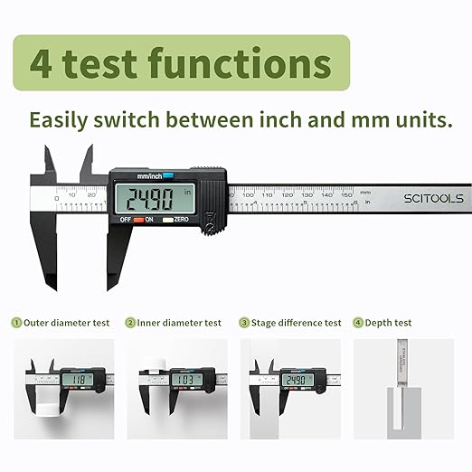 Digital Caliper 0-6" Measuring Tool, Micrometer Caliper with Auto-Off Feature, Interchangeable Between inches and millimeters for Jewelry Measurement and 3D Printing