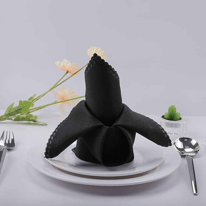 Cloth Napkins Set of 12 - Polyester Dinner Napkins Reusable & Washable - Perfect for Weddings & Holidays (Black)
