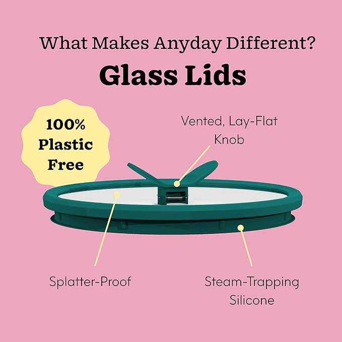 Anyday 2-Pack (2-Cup) Glass Food Storage Set with Glass Lids | Plastic-Free Frosted Meal Prep Bowls | Stackable Airtight Storage Container Set with Vented Silicone Lid for Microwave-Safe Reheating