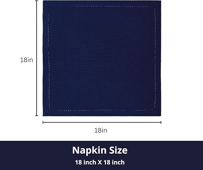 PurpleEssences Set of 12 Hemstitch Cloth Dinner Napkins 100% Cotton - Soft Durable Washable - Ideal for Wedding Spring Easter Summer - Perfect Everyday Use Table Linen 18x18 - Navy Blue