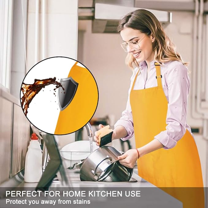 Jubatus 2 Pack Bib Aprons with 2 Pockets Cooking Chef Kitchen Apron for Women Men, Yellow