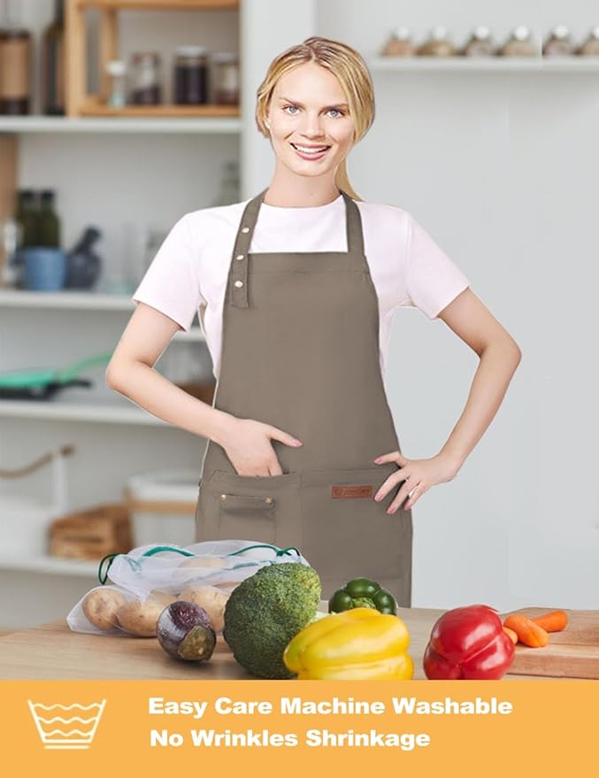 Kitchen Cooking Apron for Women Men with Big Pockets Canvas Waterproof Aprons for Server Pottery Artist Chef Apron