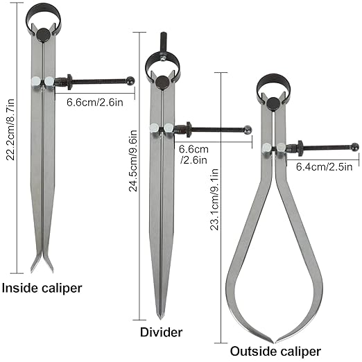 3 Piece Spring Caliper/Divider Set, 8 inches Inside Spring Outside Divider Caliper Set, Calipers Measuring Tool for Wood Turning Lathe Projects