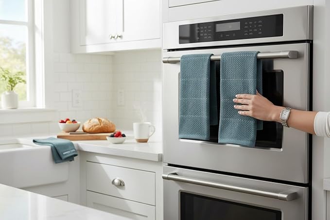 Serafina Home Teal Dark Blue Kitchen Dish Hand Towels 100% Cotton Cloth Soft Cleaning Drying Absorbent Terry: Set of 3 Multipurpose for Everyday Use Oversized 18" x 28"