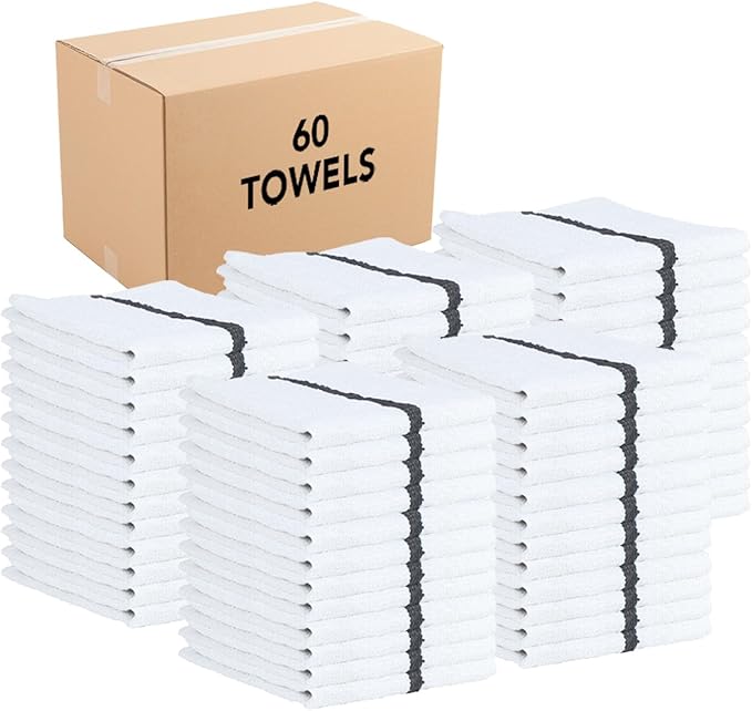 Arkwright Bar Mop Towels Bulk, Case of 60, 100% Cotton Kitchen Dishcloths, Absorbent Quick Dry Cleaning Cloths for Restaurant, Bar and Home Kitchen, 16 x 19 in, White/Black