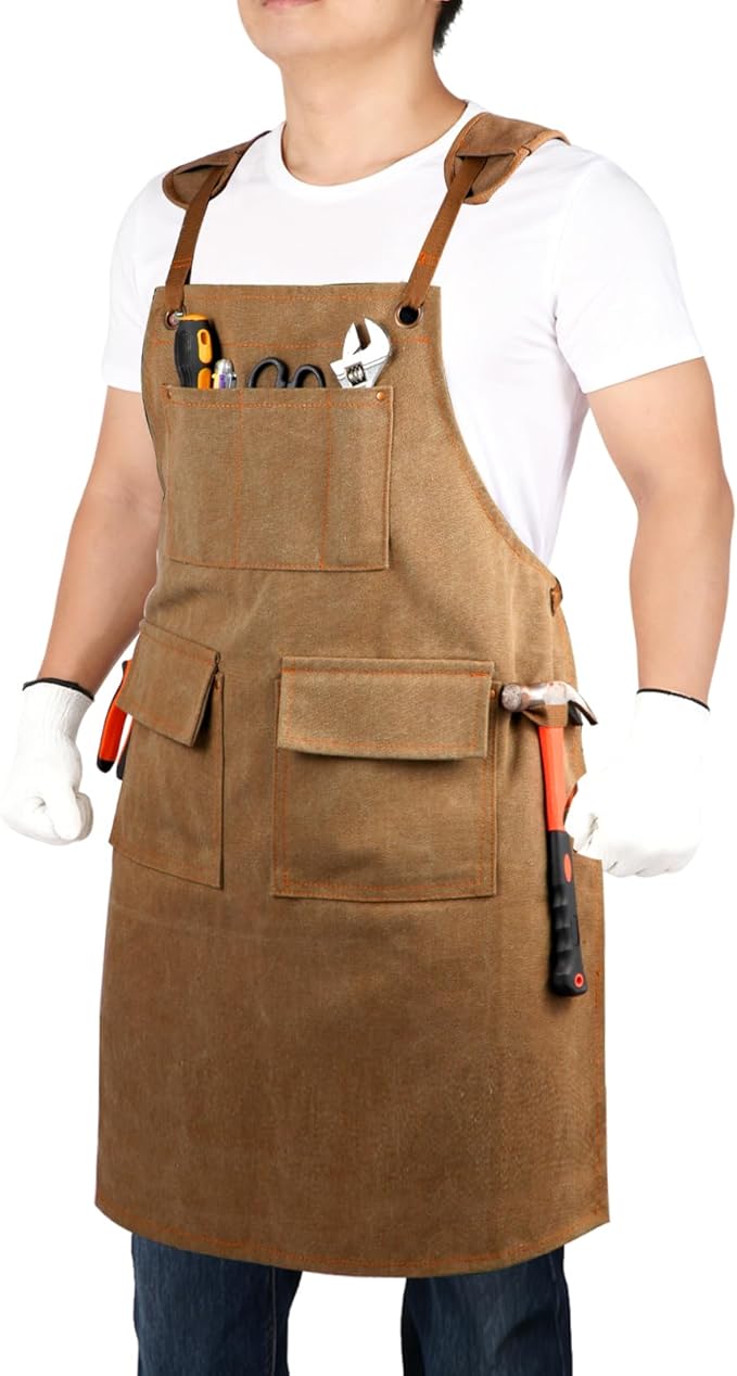 Work Apron with Pockets Thickened Waxed Canvas Apron Extended Adjustable Strap Waterproof Apron Protection for Men