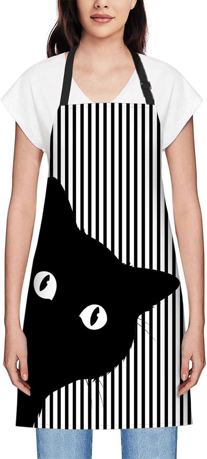 oFloral Black Cat Face Apron for Men and Women, Cooking and Baking Apron, Kitchen Bibs