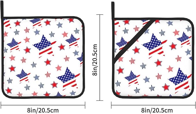Christmas Potholders,4Th of July Patriotic Pot Holder Set Blue Stars Strip Kitchen Decor Cooking Heat Resistant Hot Pads for BBQ Baking Grilling(8"x8")