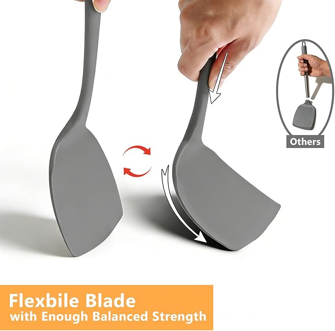 Silicone Spatula Turner Set, 600°F High Heat Resistant Spatulas for Cooking, BPA Free, Large Flexible Kitchen Utensils Flipping Eggs, Pancakes, Fish, Burgers, Dishwasher Safe (4 Pack, Gray)