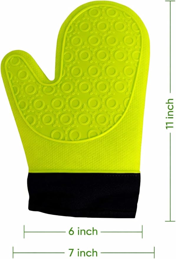 2PCS Green Professional Extra Large Silicone Oven Mitts and Pot Holders – Heat Resistant Kitchen Gloves, Baking Mittens, and BBQ Holders for Cooking, Grilling, and Baking