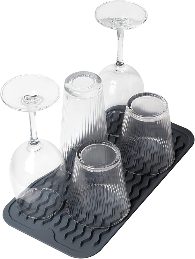 ZLR 2 Pcs Silicone Sponge Holder & Sink Caddy Tray (6" x 12") - Narrow Dish Drying Mat for Kitchen Counter - Waterproof Soap Dispenser Organizer, Non-Slip Bathroom Vanity Tray (Dark Gray)