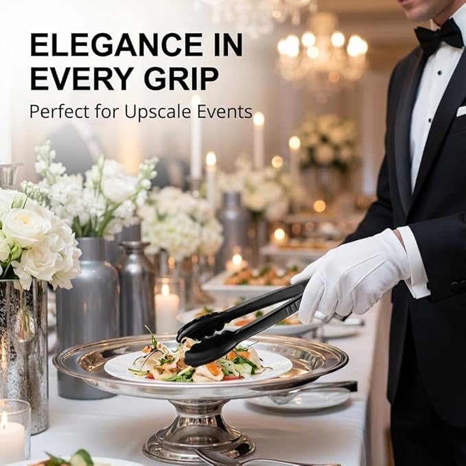 Plastic Tongs for Serving (Pack of 36) 9 Inch - Heavy-Duty Hard Plastic Reusable or Disposable Serving Tongs for Catering, Dinner Parties, Banquets, Buffets, Events, Weddings and Everyday Use, Black