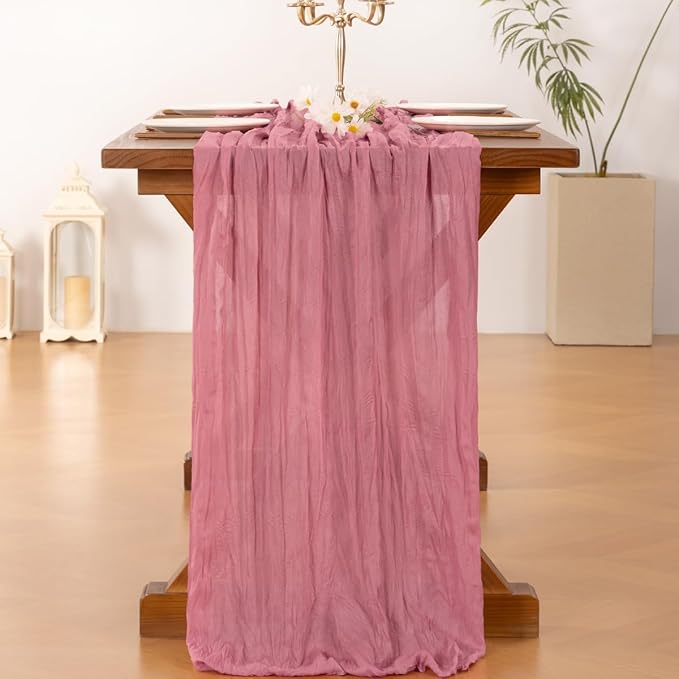Socomi 2pcs Mauve Easter Spring Cheesecloth Table Runner Boho Rustic Gauze 120 inch 10FT Cheese Cloth Runner for Wedding Party Baby Shower Birthday Home Decor Holiday Decorations