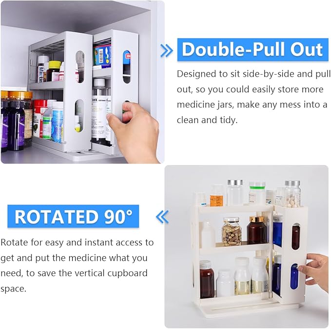 Dutiplus Medicine Organizer 3-Tier Shelves Cabinet Storage Rack Organizer for Holding Vitamins, Supplements, Cosmetics 10.82" H x 5.82" W x 10.43" D (Creamy White)