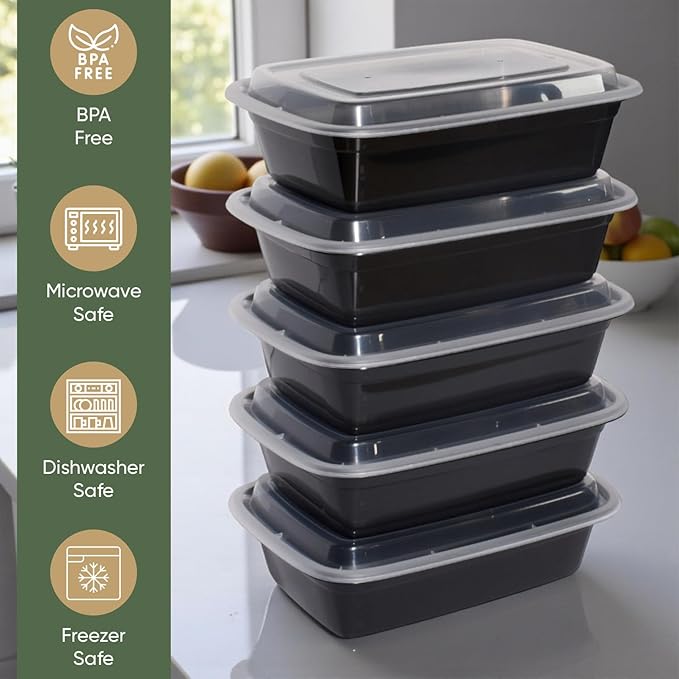 50 Pack (100 Piece) 16 oz Meal Prep Containers Reusable BPA Free Leakproof Stackable Food Storage Containers with Lids, Microwave & Dishwasher Freezer Safe To Go Bento Box Style Take Out Clear Plastic