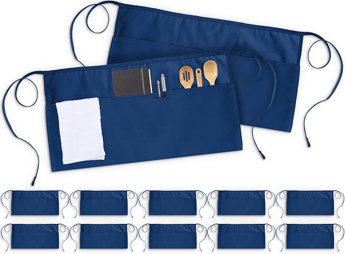 Utopia Wear 12 Pack Server Aprons with 3 Pockets, Waiter and Waitress Waist Aprons for Women with Pockets, Men Short Aprons