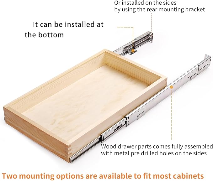 Mulush 10”W x 21”D x 3”H Soft Close Slide Out Wood Drawer Organizer for Kitchen, (Cabinet Opening>11.5 inches for Bottom Assembly, Opening= 11 inches for Side Assembly)