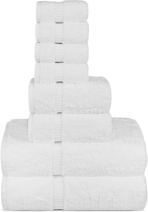 Chakir Turkish Linens | Hotel & Spa Quality 100% Cotton Premium Turkish Towels | Soft & Absorbent (8-Piece Towel Sets, White)