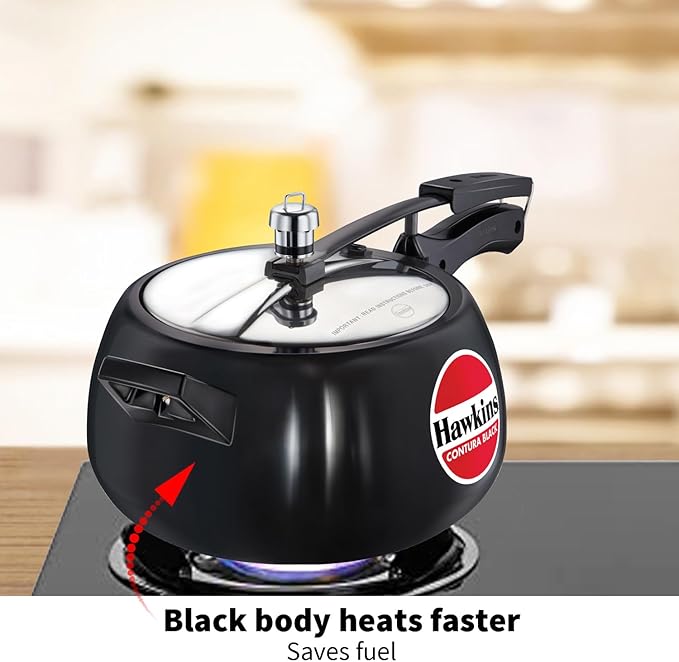 Hawkins Contura Black Pressure Cooker, 5 Litre, Black (CB50)