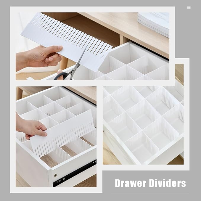 UPKOCH 10pcs Multipurpose Drawer Dividers, White Plastic Closet Separators 38x7cm for Underwear Socks Storage, Adjustable Home Drawer Organization Boards