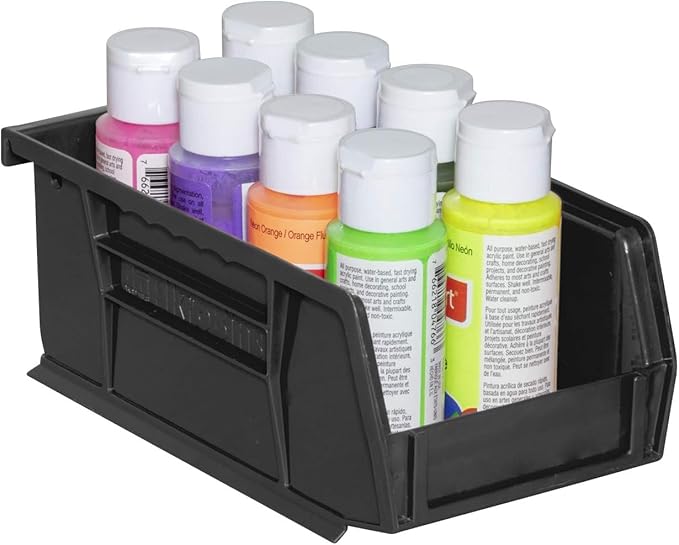 Akro-Mils 30220 AkroBins Plastic Storage Bins, Space-Saving Stackable Bins for Garage, Pantry, Craft Organization, 7" x 4" x 3", Black, 24-Pack