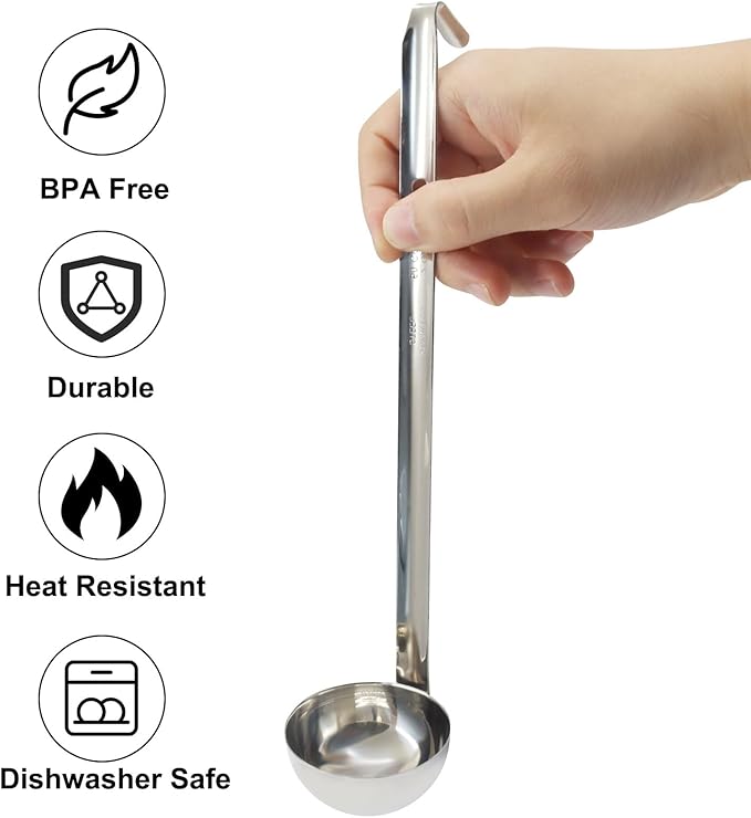 2 Oz Stainless Steel Ladle, 3 Pcs Sturdy Soup Ladle, 9" Long Handle Length for Stirring, Portioning and Serving Soup and Stew in Restaurants and Home (2.36" Bowl Diameter）