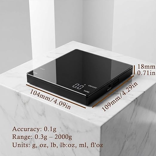 Espresso Coffee Scale with Timer, 0.1g High Precision Digital Scale for Home Barista Pour Over, Seamless Glass Panel, Fits Drip Tray, Type-C Rechargeable