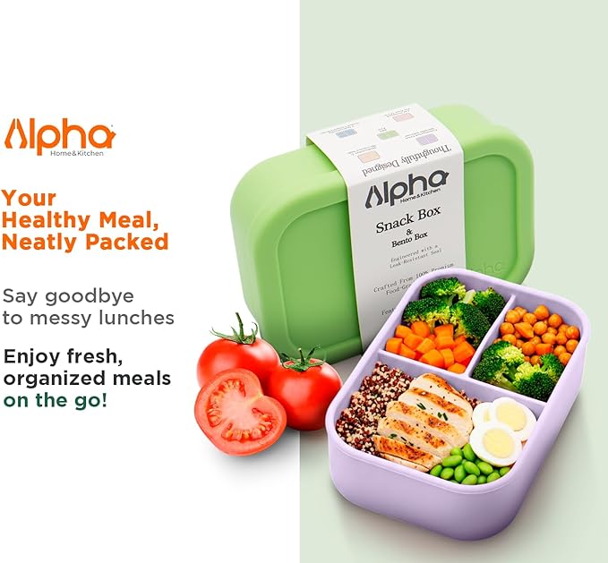3 Compartment Silicone Bento Box for Kids – BPA Free Snack Container, Leak-Resistant School Lunch Box, Small Portions, Easy to Clean, Dishwasher Safe
