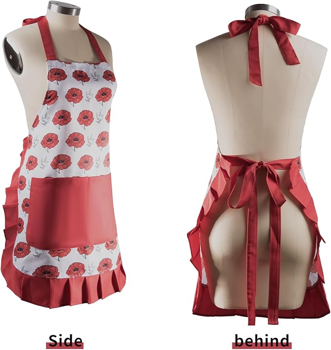 Vintage Floral Apron for Women with Functional Pockets Adjustable Neck Strap for Cooking Baking Mother's Gift