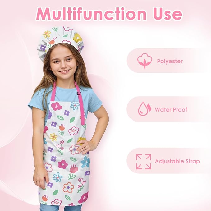 SANDJEST Kids Apron with Chefs Hat Set, Kitchen Apron Gifts