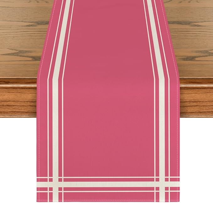 Artoid Mode Pink Beige Simple French Stripe Table Runner, Seasonal Spring Summer Kitchen Dining Table Decoration for Home Party Decor 13x72 Inch