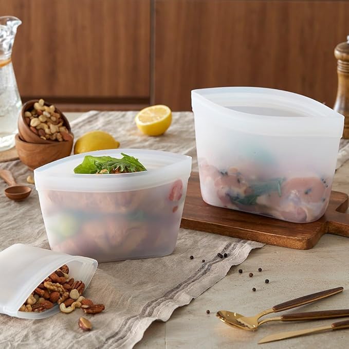 Silicone Bags for Food Storage, Reusable Food Storage Containers Zip Lock Silicone Bags Stand Up Snack Bags, Freezer Microwave Oven Dishwasher Safe, Plastice BPA-Free 4 Pack 2 Size(84oz & 40oz)